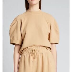 Agolde The Round Shoulder Sweatshirt Top S Beige Puff Sleeves Preppy Oversized